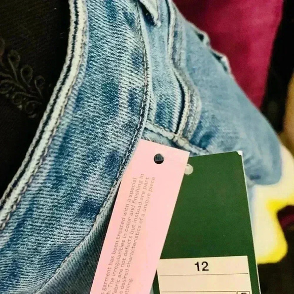 💜 3/25 NWT Wild Fable Dyed  Yellow & White Blue Jean Skirt. size 12 - Picture 4 of 4